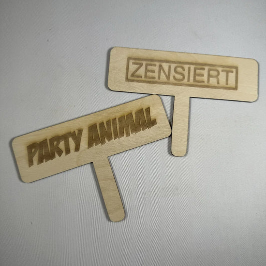 Beidseitig Bedrucktes Fotobox-Schild „Partyanimal“ / „ZENSIERT“